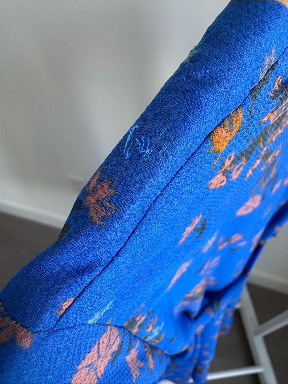 Free People Lilou Floral Wrap Mini Dress Blue Bell Sleeves Size Small - Picture 9 of 16